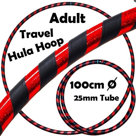 Hoop Reifen von FlamesNGames - Ultra Grip Travel Hoop für Erwachsene, 100cm Glitzer Rot/Schwarz