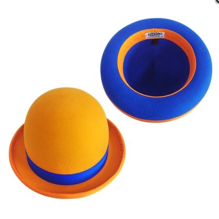Jonglierhut Melone Juggle Dream oranger Hut und blaues Band außen