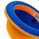 Juggling bowler hat Juggle Dream orange hat and blue ribbon outside
