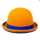 Juggling bowler hat Juggle Dream orange hat and blue ribbon outside 56