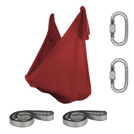 Aerial Yoga Tuch SchenkSpass Set (2 O-Slings + 2 Karabiner + Tuch 600 cm x 280) Maroon