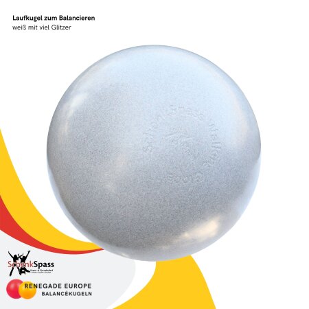 Laufkugel zum Balancieren SchenkSpass - 70 cm Ø - 17 kg weiß mit viel Glitzer