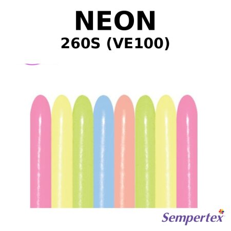 Modelling Balloons - Sempertex Neon Assortment 260S (Pack of 100)