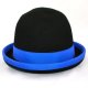 Juggling bowler hat Juggle Dream black hat and blue ribbon outside